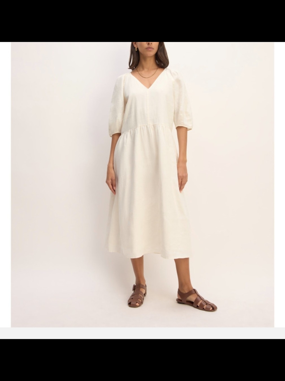 NWT EVERLANE Midi Linen Dress with Puff Sleeves